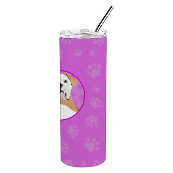 English Bulldog Fawn and White Stainless Steel 20 oz Skinny Tumbler, Pink - Picture 3 of 4